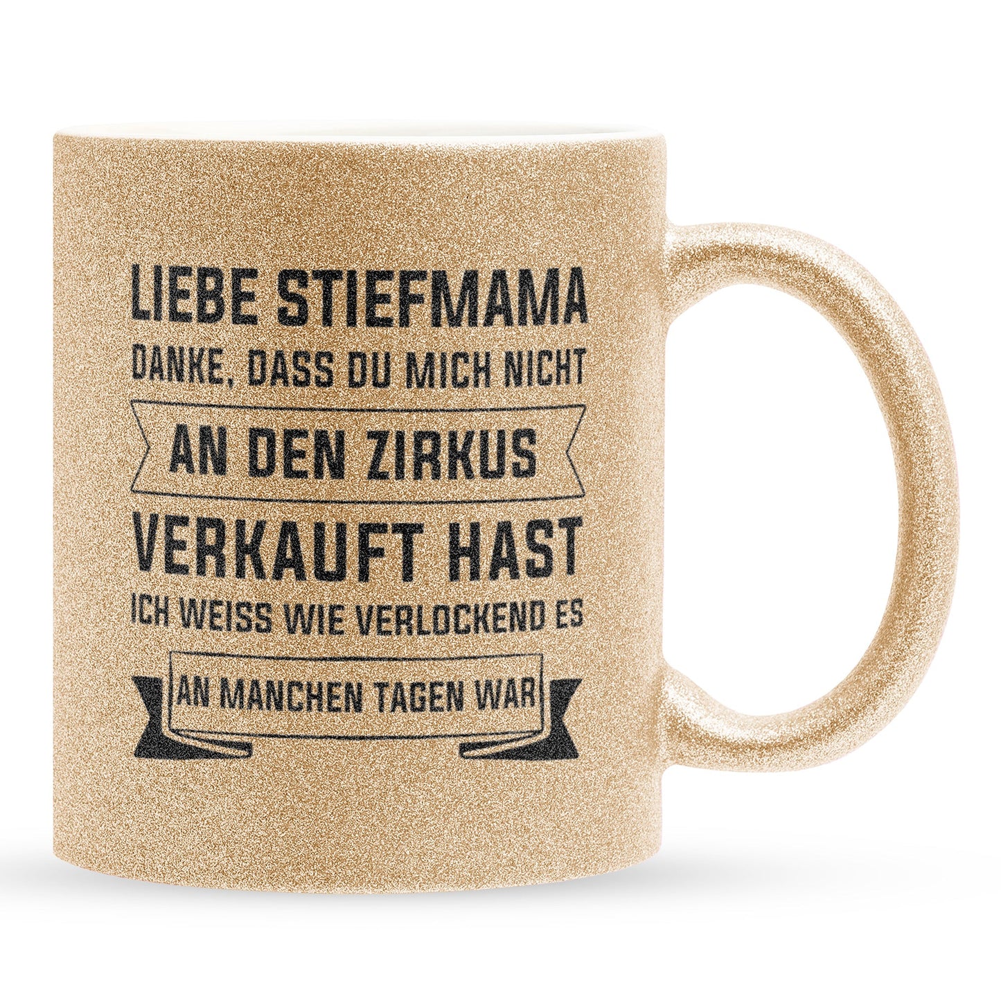 22Feels® Stiefmama Geschenk - Glitzertasse mit Spruch (Gold, 320ml)-Glitzertasse Gold 320ml-22Feels