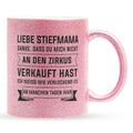 22Feels® Stiefmama Geschenk - Glitzertasse mit Spruch (Pink, 320ml)-Glitzertasse Pink 325ml-22Feels