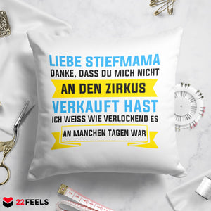 22Feels® Stiefmama Geschenk - Kissen mit Spruch (Weiss 40x40cm)-Kissen Weiss 40x40-22Feels