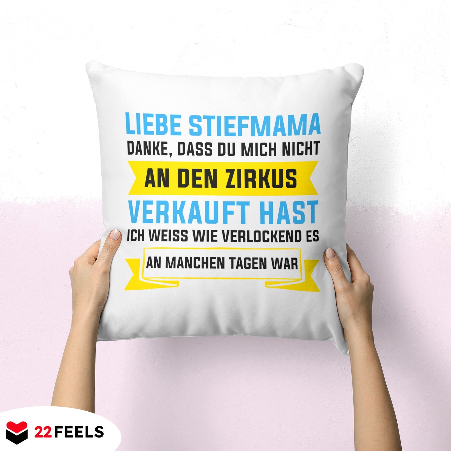22Feels® Stiefmama Geschenk - Kissen mit Spruch (Weiss 40x40cm)-Kissen Weiss 40x40-22Feels