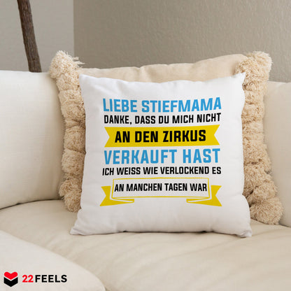 22Feels® Stiefmama Geschenk - Kissen mit Spruch (Weiss 40x40cm)-Kissen Weiss 40x40-22Feels