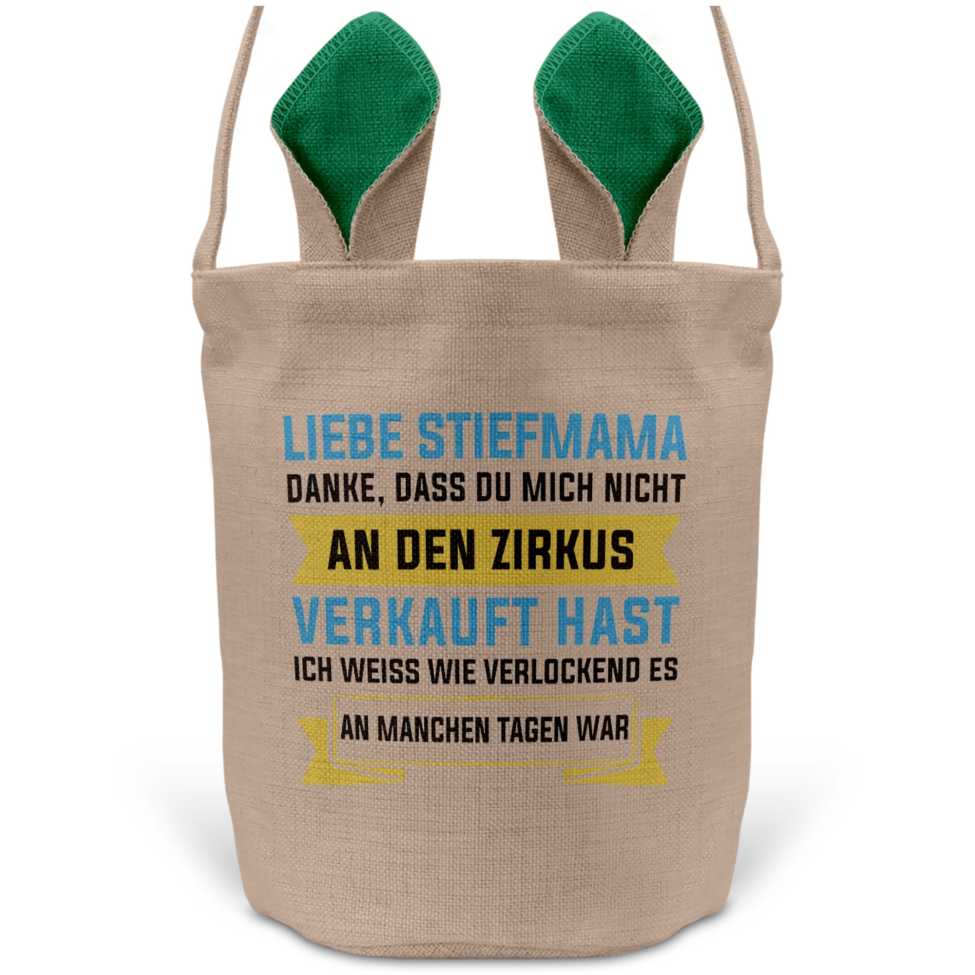 22Feels® Stiefmama Stiefmutter Osterkorb mit Henkel Ostergeschenk Tragetasche Ostern Deko Osternest Körbchen Hasenohren (Beige/Grün)-Ostern Tragetasche-22Feels