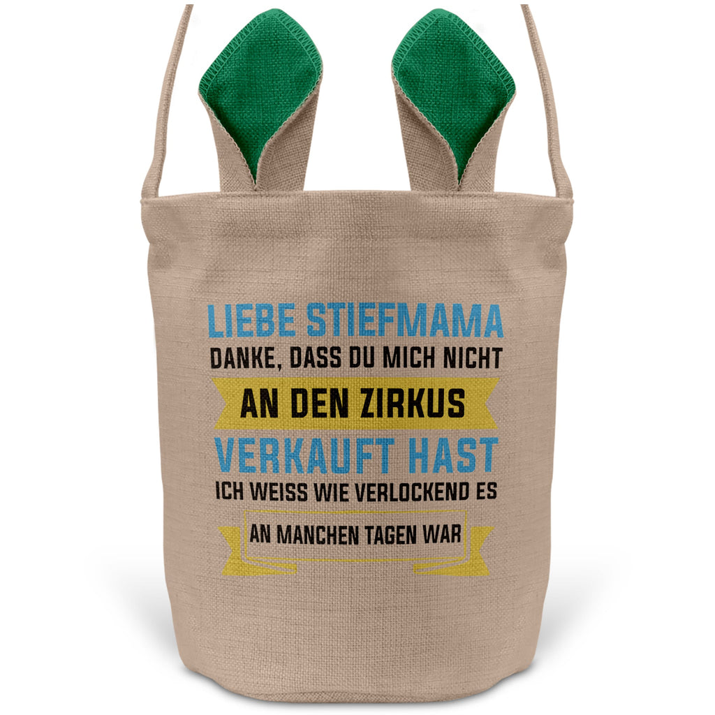 22Feels® Stiefmama Stiefmutter Osterkorb mit Henkel Ostergeschenk Tragetasche Ostern Deko Osternest Körbchen Hasenohren (Beige/Grün)-Ostern Tragetasche-22Feels