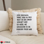 22Feels® Stiefmama Geschenk - Kissen mit Spruch (Weiss 40x40cm)-Kissen Weiss 40x40-22Feels