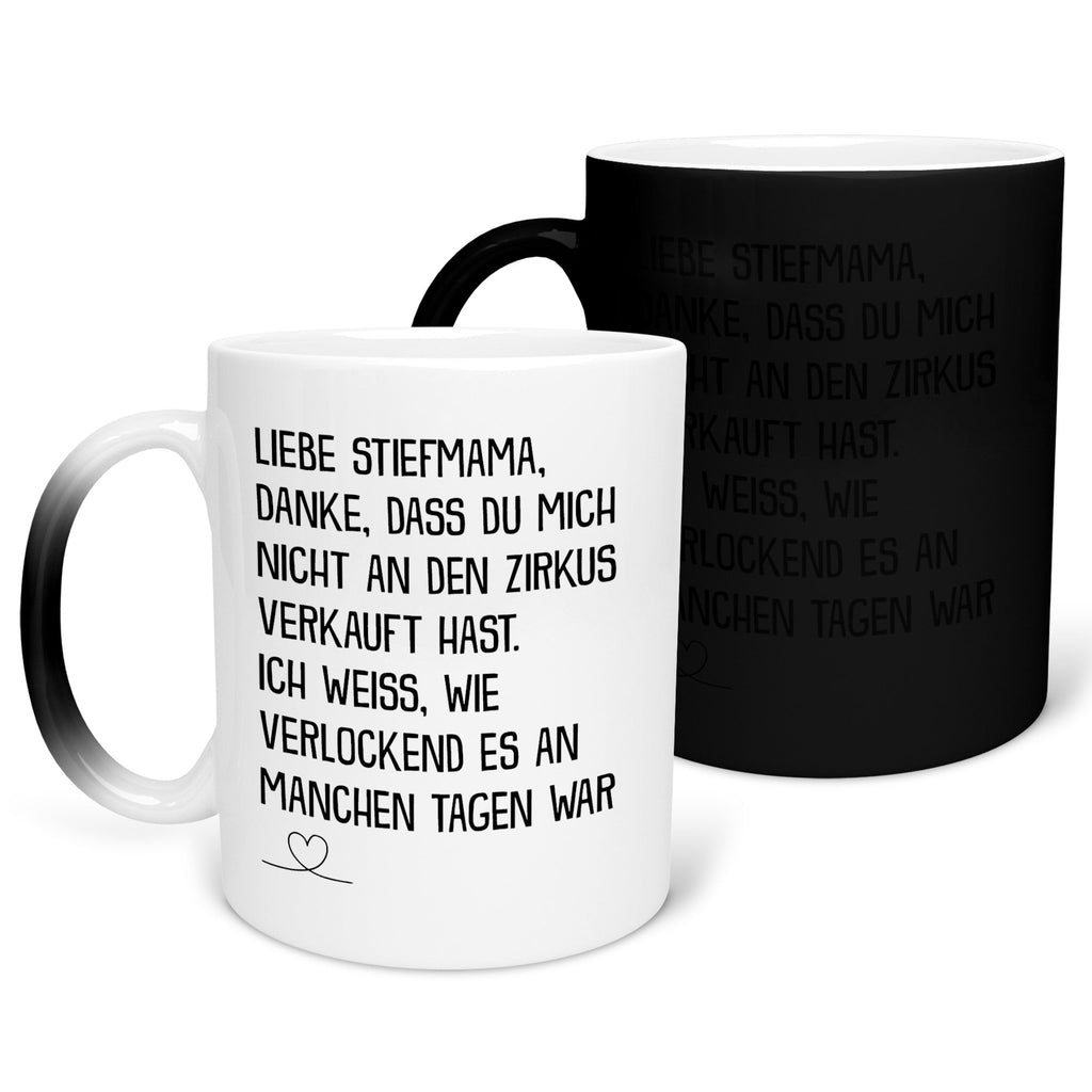 22Feels® Stiefmama Geschenk - Zaubertasse mit Spruch (Matt-Schwarz und Weiss, 320ml)-Farbwechsel Tasse Matt 320ml-22Feels