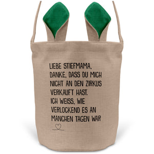 22Feels® Stiefmama Stiefmutter Osterkorb mit Henkel Ostergeschenk Tragetasche Ostern Deko Osternest Körbchen Hasenohren (Beige/Grün)-Ostern Tragetasche-22Feels