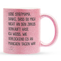 22Feels® Stiefmama Geschenk - Glitzertasse mit Spruch (Pink, 320ml)-Glitzertasse Pink 325ml-22Feels