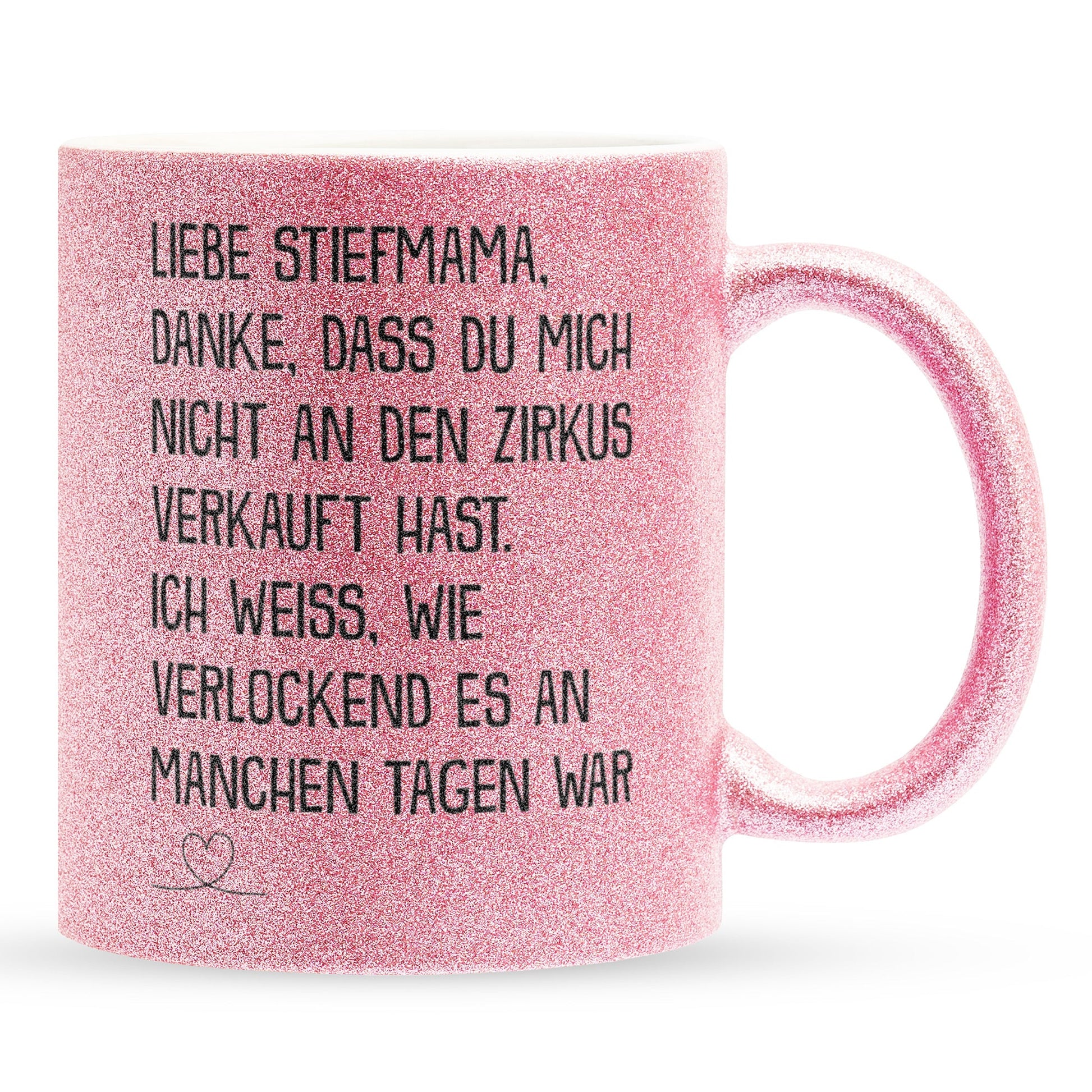 22Feels® Stiefmama Geschenk - Glitzertasse mit Spruch (Pink, 320ml)-Glitzertasse Pink 325ml-22Feels