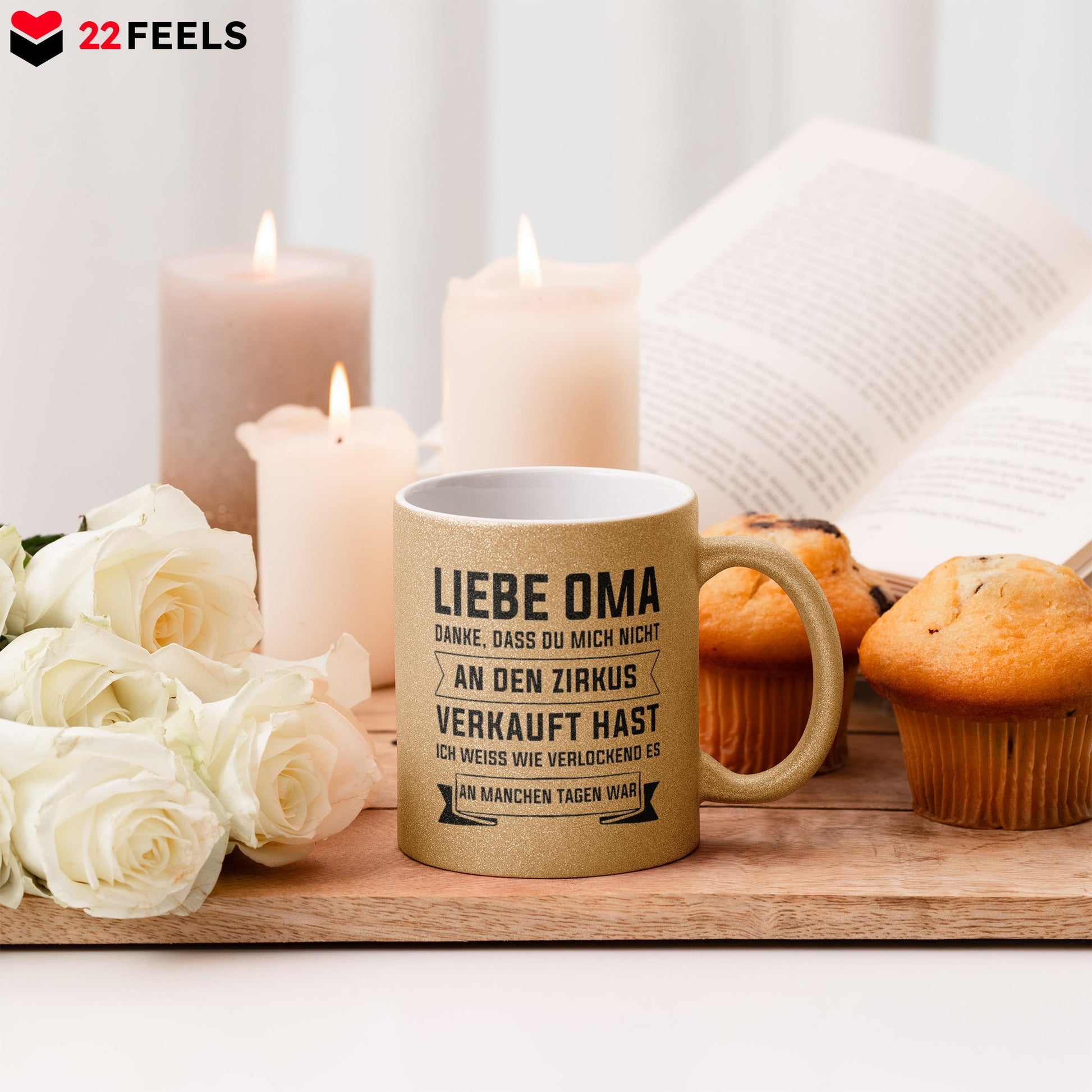 22Feels® Oma Geschenk - Glitzertasse mit Spruch (Gold, 320ml)-Glitzertasse Gold 320ml-22Feels