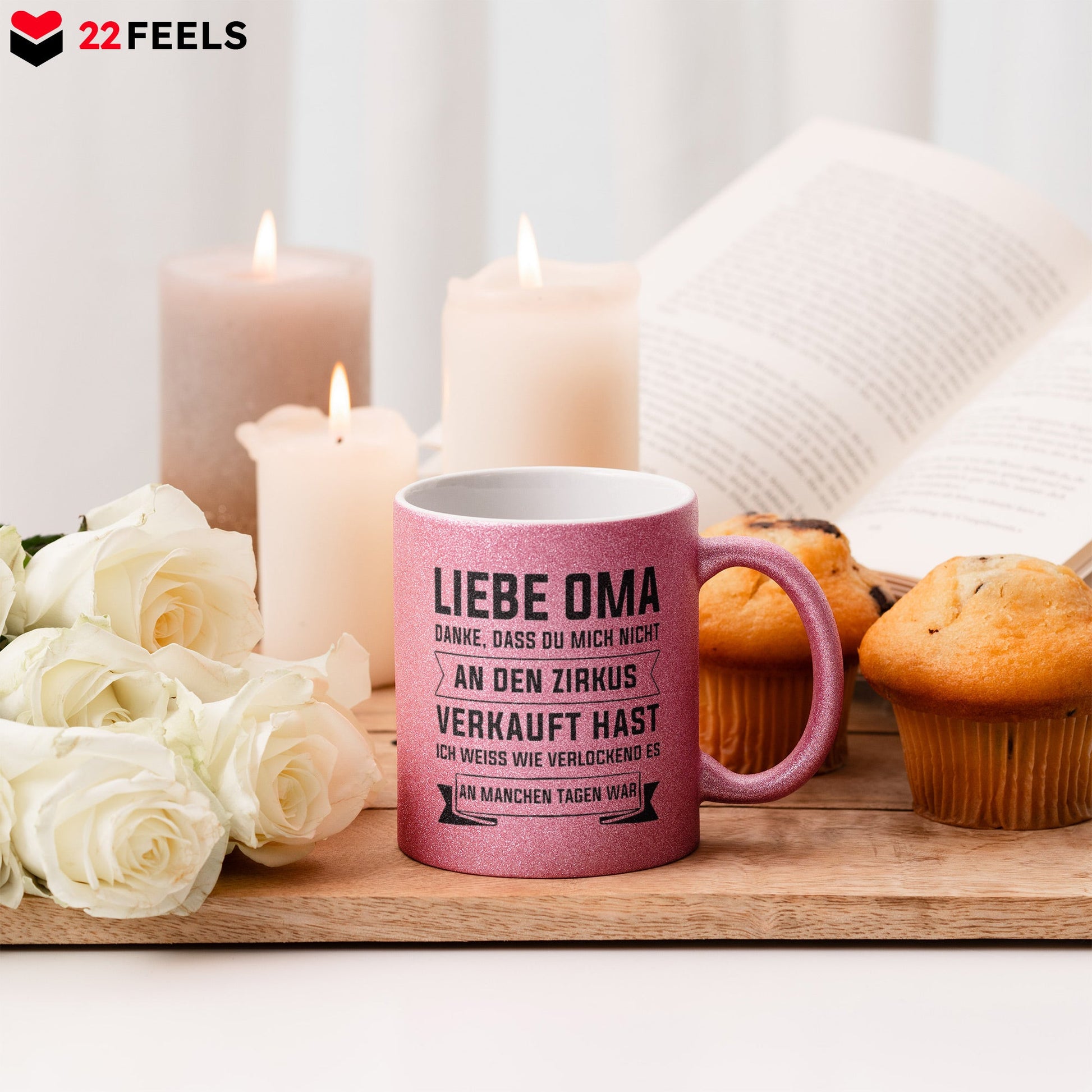 22Feels® Oma Geschenk - Glitzertasse mit Spruch (Pink, 320ml)-Glitzertasse Pink 320ml-22Feels