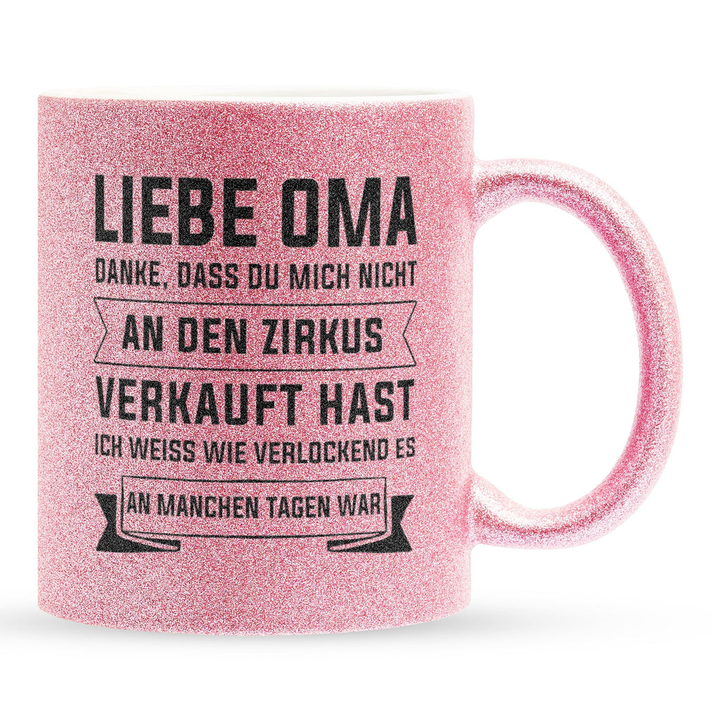 22Feels® Oma Geschenk - Glitzertasse mit Spruch (Pink, 320ml)-Glitzertasse Pink 320ml-22Feels