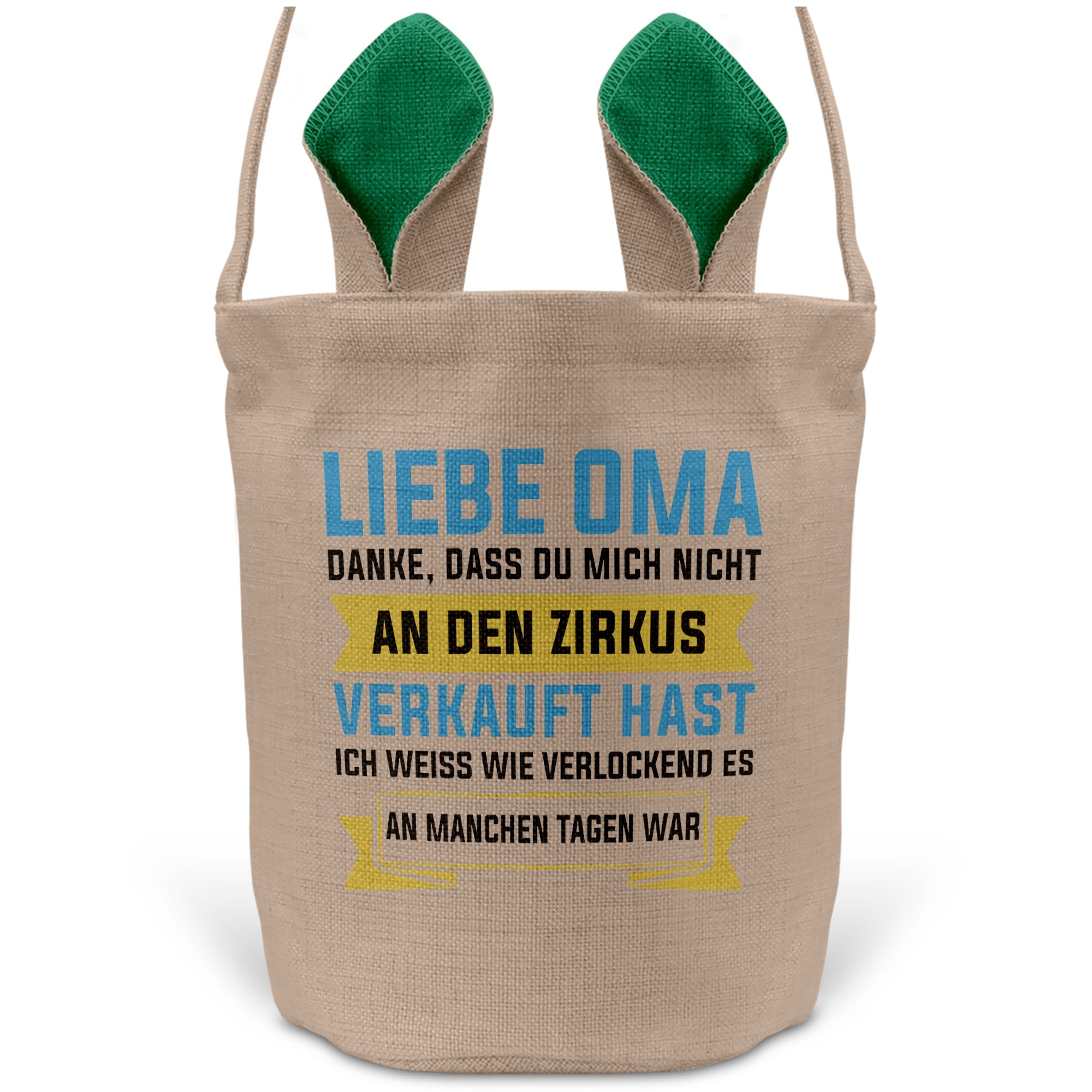22Feels® Oma Grossmutter Osterkorb mit Henkel Ostergeschenk Tragetasche Ostern Deko Osternest Körbchen Hasenohren (Beige/Grün)-Ostern Tragetasche-22Feels