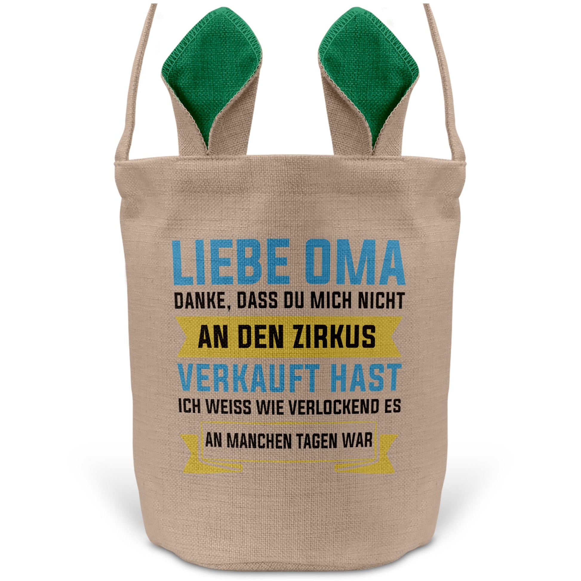 22Feels® Oma Grossmutter Osterkorb mit Henkel Ostergeschenk Tragetasche Ostern Deko Osternest Körbchen Hasenohren (Beige/Grün)-Ostern Tragetasche-22Feels