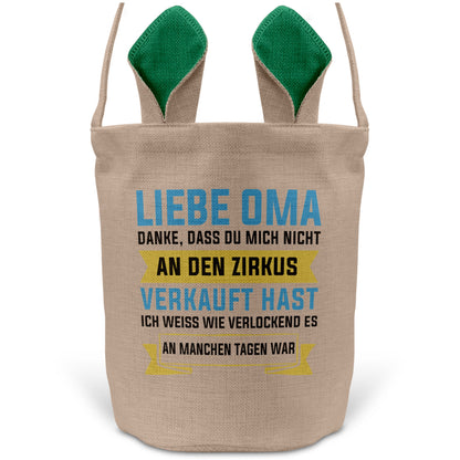 22Feels® Oma Grossmutter Osterkorb mit Henkel Ostergeschenk Tragetasche Ostern Deko Osternest Körbchen Hasenohren (Beige/Grün)-Ostern Tragetasche-22Feels