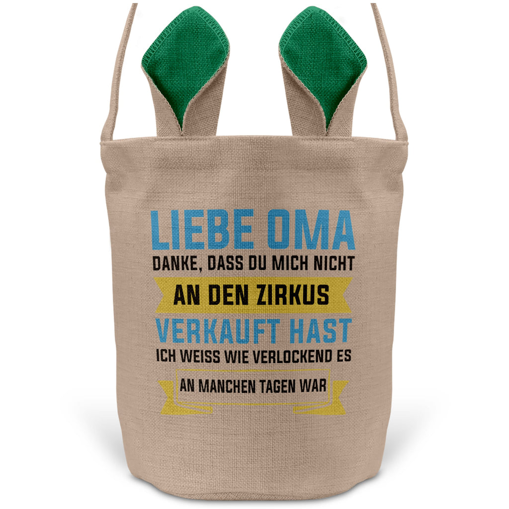 22Feels® Oma Grossmutter Osterkorb mit Henkel Ostergeschenk Tragetasche Ostern Deko Osternest Körbchen Hasenohren (Beige/Grün)-Ostern Tragetasche-22Feels