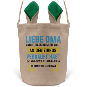 22Feels® Oma Grossmutter Osterkorb mit Henkel Ostergeschenk Tragetasche Ostern Deko Osternest Körbchen Hasenohren (Beige/Grün)-Ostern Tragetasche-22Feels