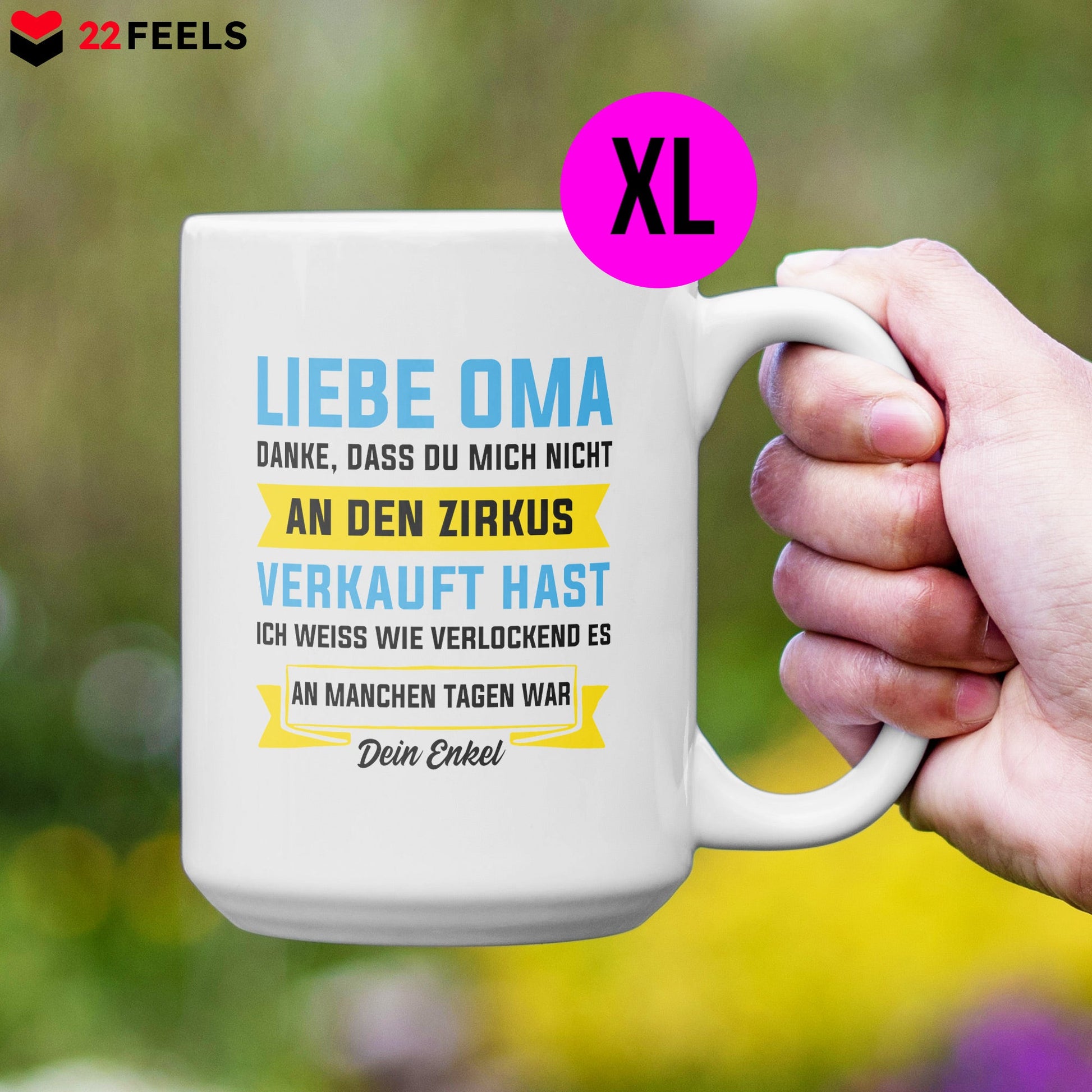 22Feels® Oma Geschenk von Enkel - XL Tasse mit Spruch (Weiss, 440ml)-Weisse XL Tasse 440ml-22Feels