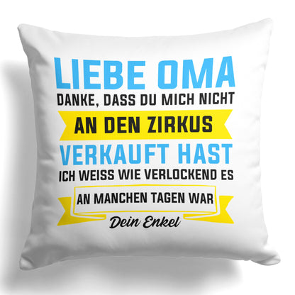 22Feels® Oma Geschenk von Enkel - Kissen mit Spruch (Weiss 40x40cm)-Kissen Weiss 40x40-22Feels