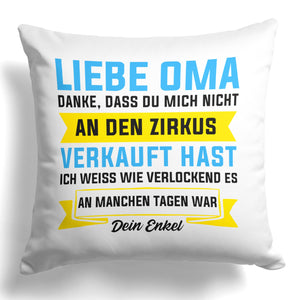 22Feels® Oma Geschenk von Enkel - Kissen mit Spruch (Weiss 40x40cm)-Kissen Weiss 40x40-22Feels