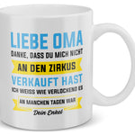 22Feels® Geschenk für Oma von Enkel - Tasse mit Spruch: Zirkus (Weiss, 320ml)-Weisse Tasse 320ml-22Feels