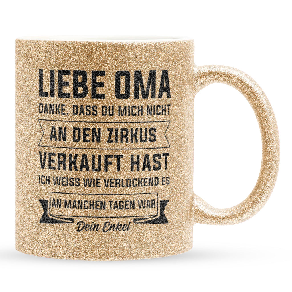 22Feels® Oma Geschenk von Enkel - Glitzertasse mit Spruch (Gold, 320ml)-Glitzertasse Gold 320ml-22Feels