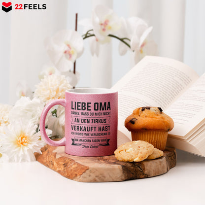 22Feels® Oma Geschenk von Enkel - Glitzertasse mit Spruch (Pink, 320ml)-Glitzertasse Pink 325ml-22Feels