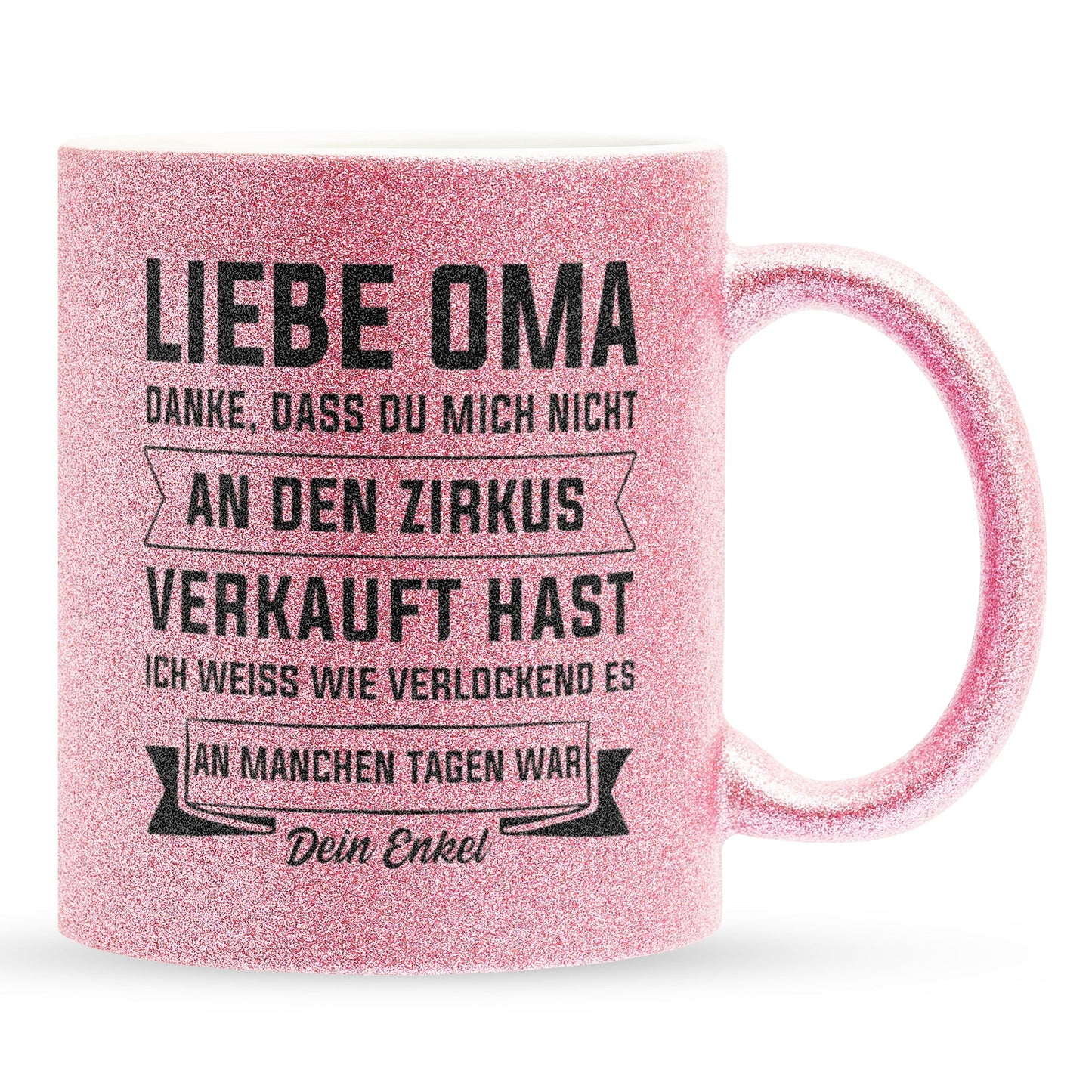 22Feels® Oma Geschenk von Enkel - Glitzertasse mit Spruch (Pink, 320ml)-Glitzertasse Pink 325ml-22Feels
