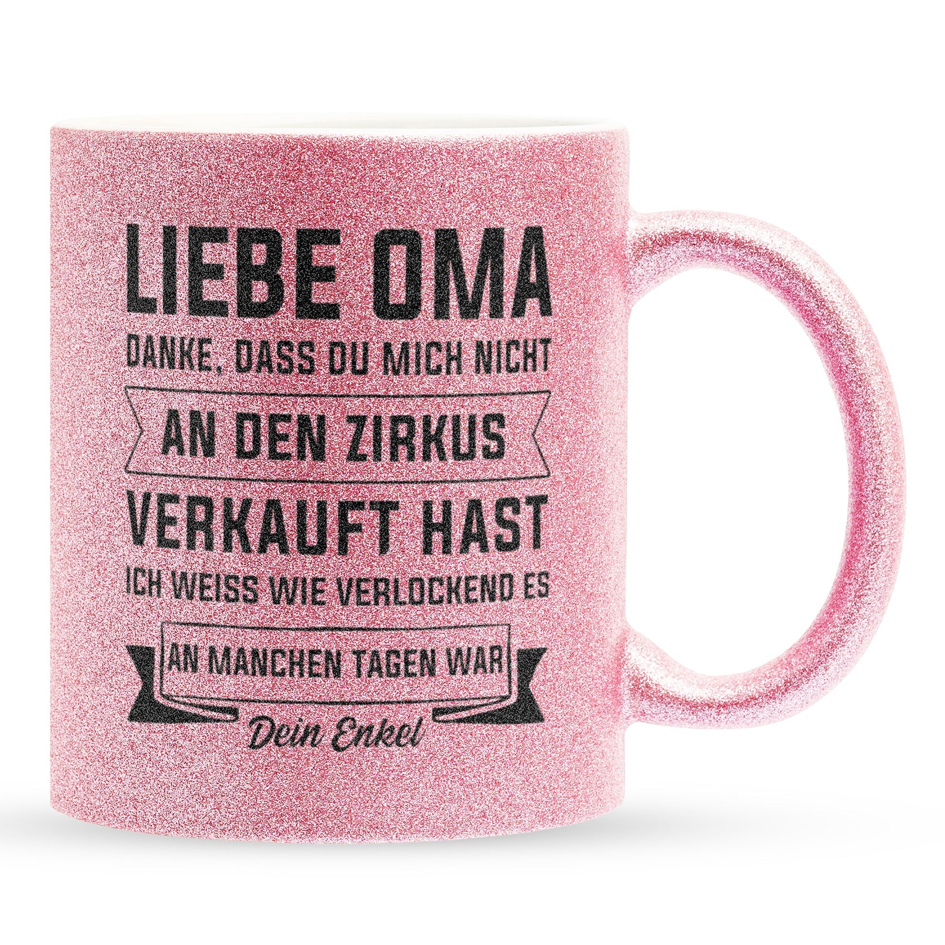 22Feels® Oma Geschenk von Enkel - Glitzertasse mit Spruch (Pink, 320ml)-Glitzertasse Pink 325ml-22Feels