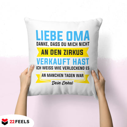 22Feels® Oma Geschenk von Enkel - Kissen mit Spruch (Weiss 40x40cm)-Kissen Weiss 40x40-22Feels