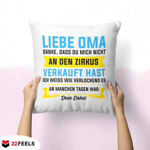 22Feels® Oma Geschenk von Enkel - Kissen mit Spruch (Weiss 40x40cm)-Kissen Weiss 40x40-22Feels
