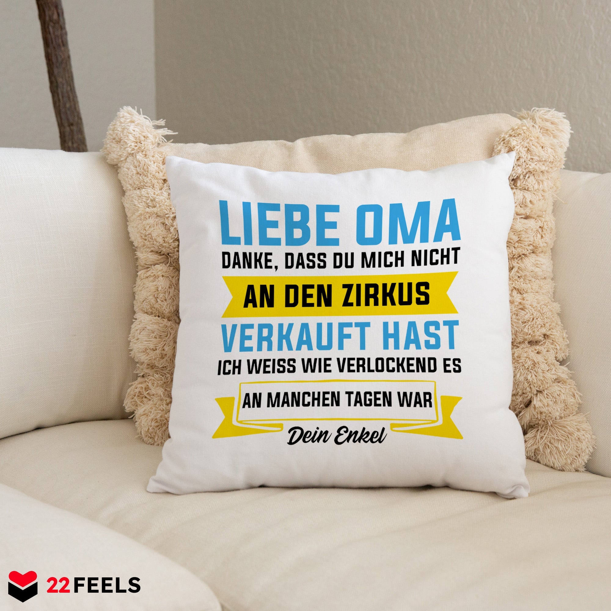 22Feels® Oma Geschenk von Enkel - Kissen mit Spruch (Weiss 40x40cm)-Kissen Weiss 40x40-22Feels