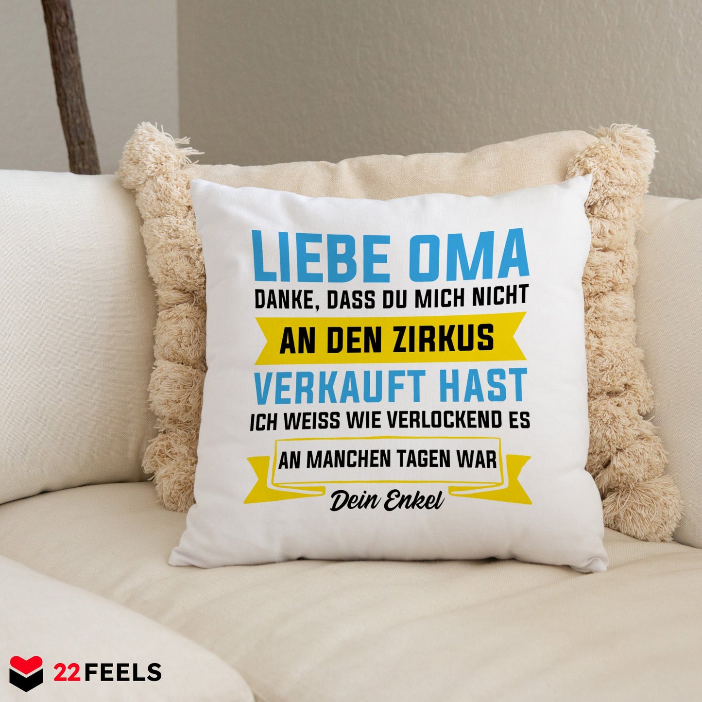 22Feels® Oma Geschenk von Enkel - Kissen mit Spruch (Weiss 40x40cm)-Kissen Weiss 40x40-22Feels