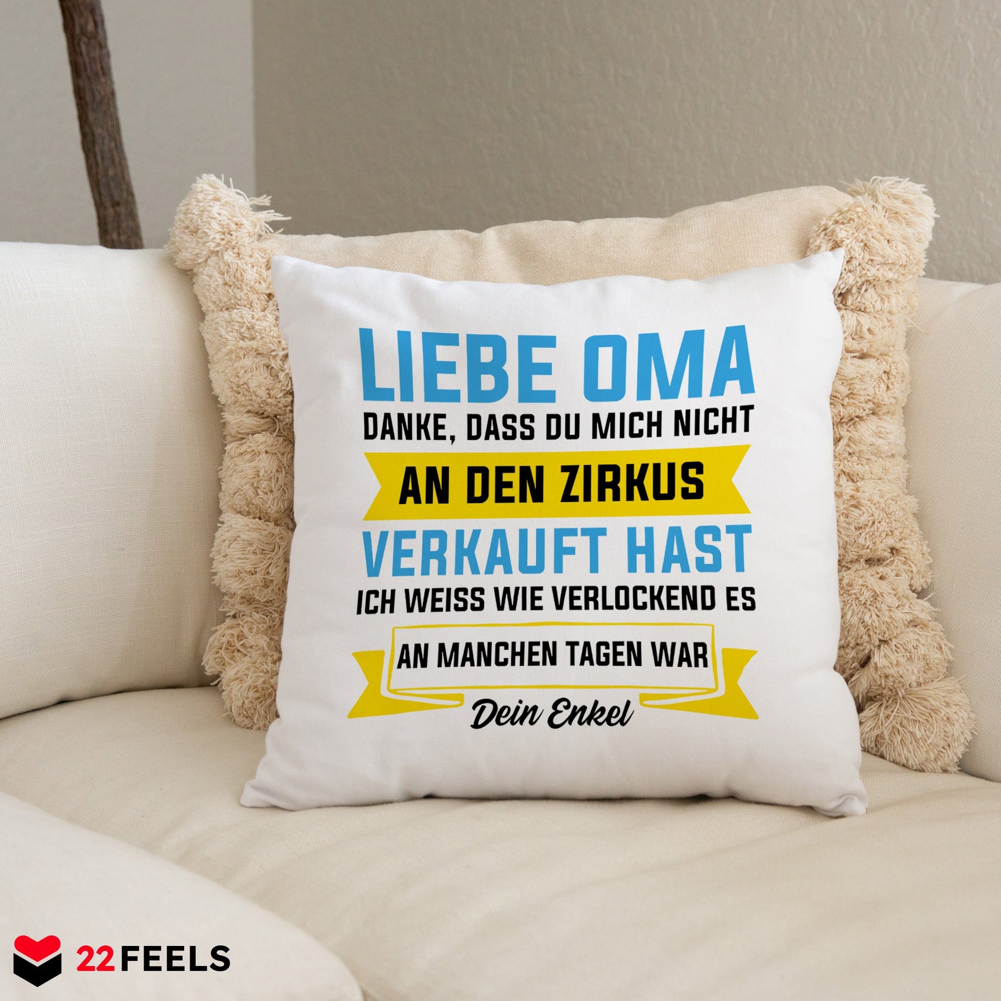 22Feels® Oma Geschenk von Enkel - Kissen mit Spruch (Weiss 40x40cm)-Kissen Weiss 40x40-22Feels