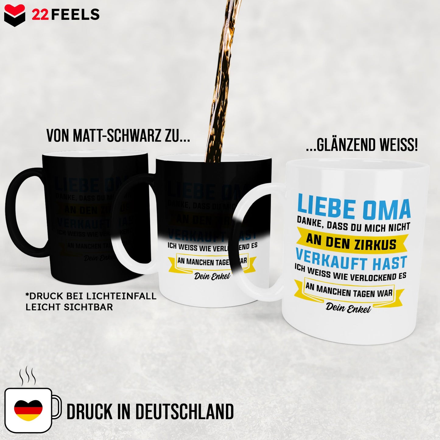 22Feels® Oma Geschenk von Enkel - Zaubertasse mit Spruch (Matt-Schwarz und Weiss, 320ml)-Farbwechsel Tasse Matt 320ml-22Feels