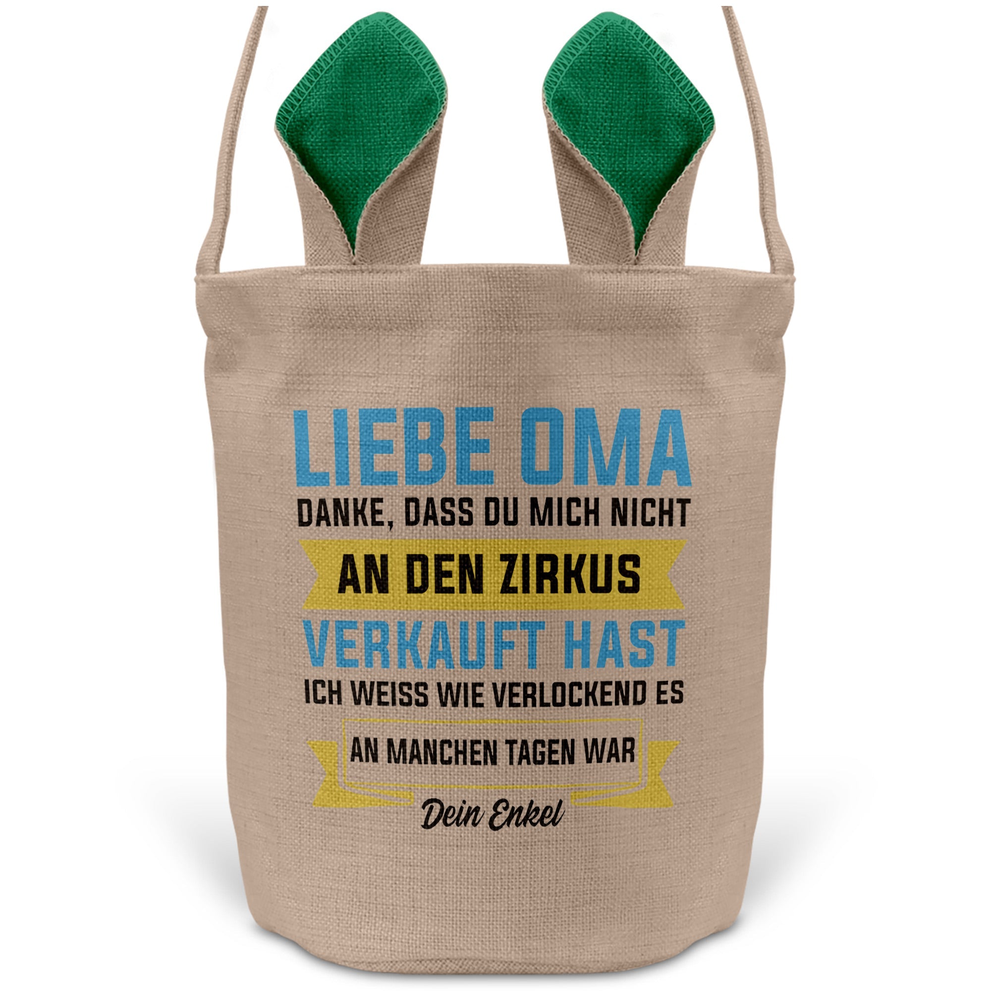 22Feels® Oma Osterkorb von Enkel Grossmutter mit Henkel Ostergeschenk Tragetasche Ostern Deko Osternest Körbchen Hasenohren (Beige/Grün)-Ostern Tragetasche-22Feels