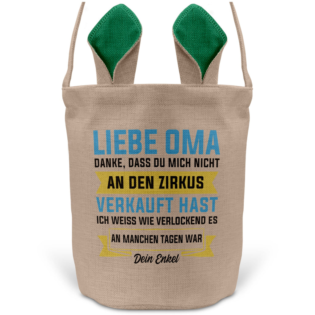 22Feels® Oma Osterkorb von Enkel Grossmutter mit Henkel Ostergeschenk Tragetasche Ostern Deko Osternest Körbchen Hasenohren (Beige/Grün)-Ostern Tragetasche-22Feels