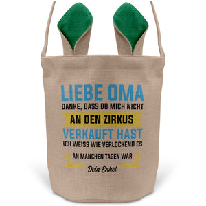 22Feels® Oma Osterkorb von Enkel Grossmutter mit Henkel Ostergeschenk Tragetasche Ostern Deko Osternest Körbchen Hasenohren (Beige/Grün)-Ostern Tragetasche-22Feels