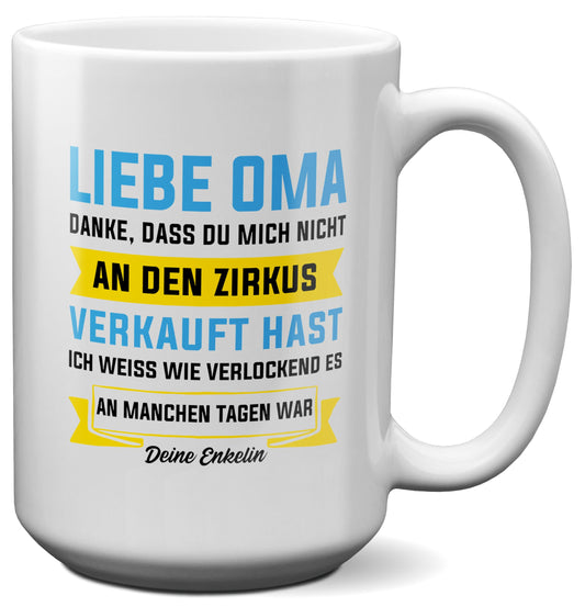 22Feels® Oma Geschenk von Enkelin - XL Tasse mit Spruch (Weiss, 440ml)-Weisse XL Tasse 440ml-22Feels