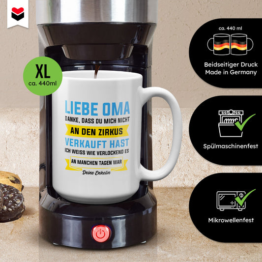 22Feels® Oma Geschenk von Enkelin - XL Tasse mit Spruch (Weiss, 440ml)-Weisse XL Tasse 440ml-22Feels