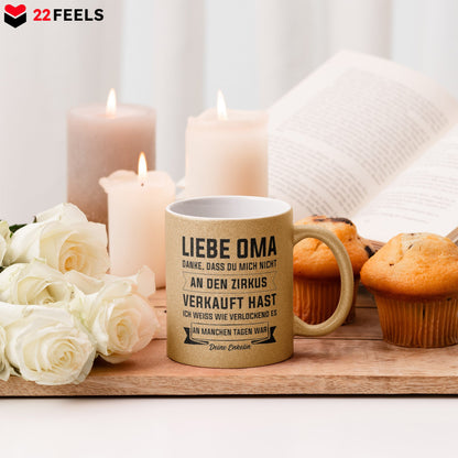 22Feels® Oma Geschenk von Enkelin - Glitzertasse mit Spruch (Gold, 320ml)-Glitzertasse Gold 320ml-22Feels