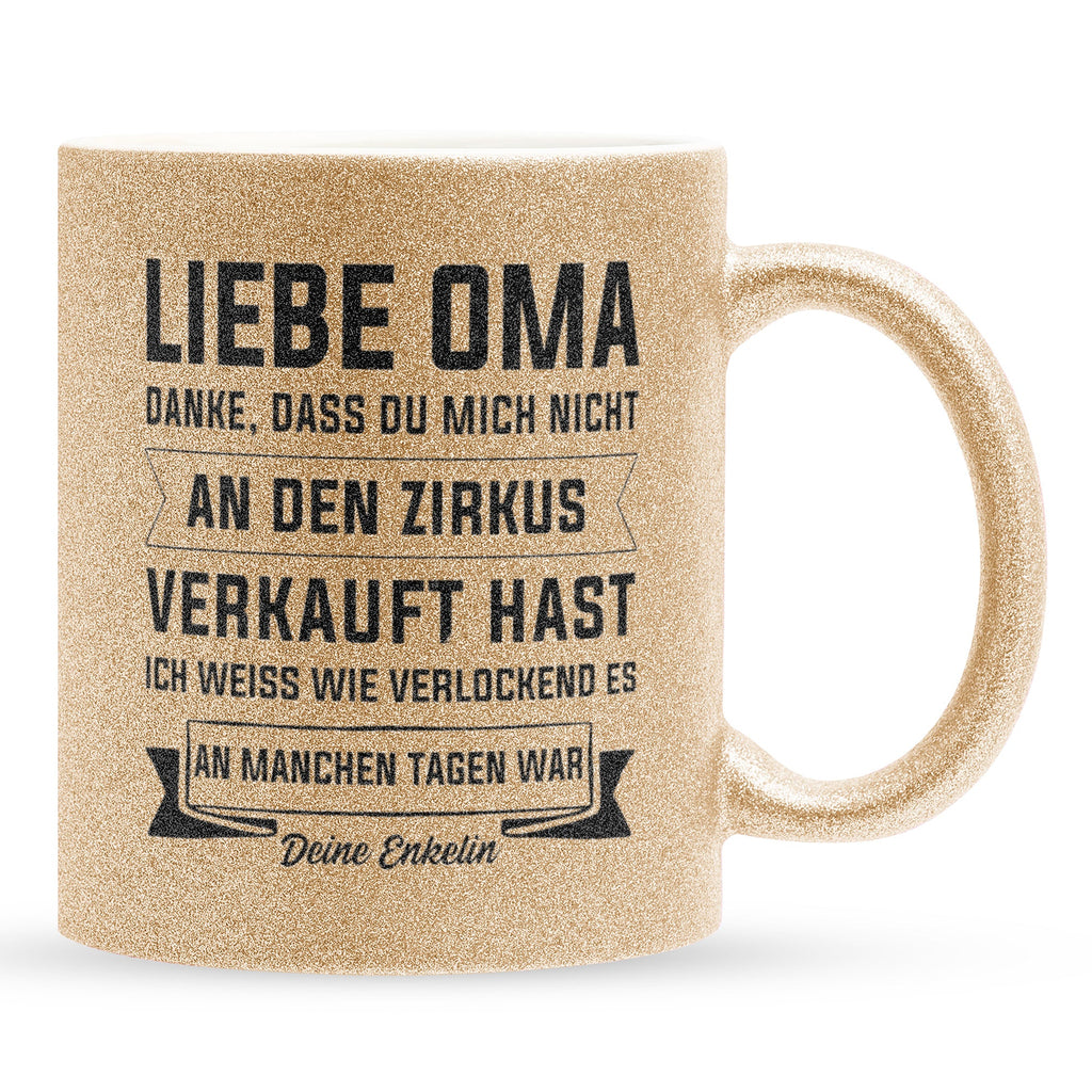 22Feels® Oma Geschenk von Enkelin - Glitzertasse mit Spruch (Gold, 320ml)-Glitzertasse Gold 320ml-22Feels