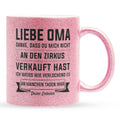 22Feels® Oma Geschenk von Enkelin - Glitzertasse mit Spruch (Pink, 320ml)-Glitzertasse Pink 320ml-22Feels