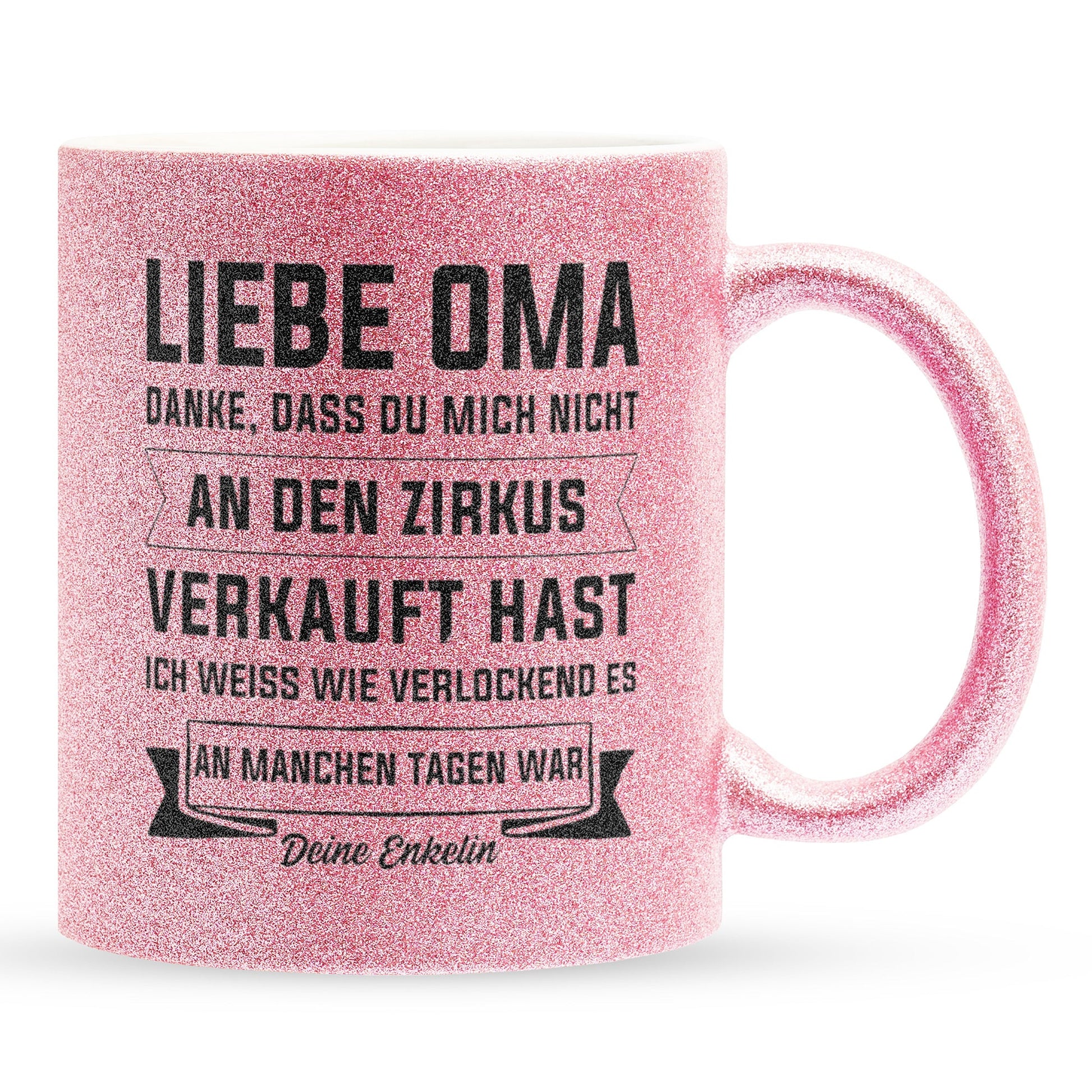 22Feels® Oma Geschenk von Enkelin - Glitzertasse mit Spruch (Pink, 320ml)-Glitzertasse Pink 320ml-22Feels