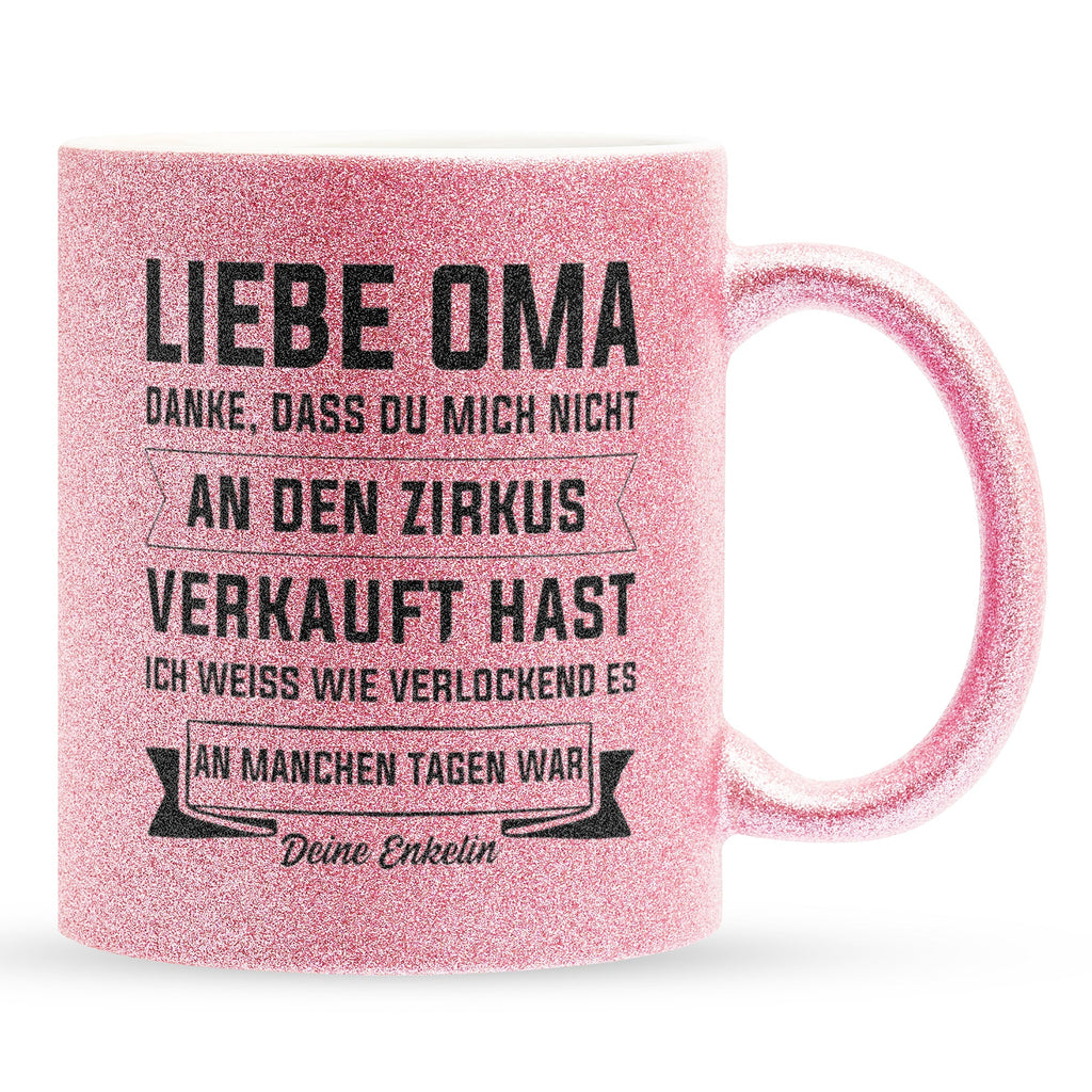 22Feels® Oma Geschenk von Enkelin - Glitzertasse mit Spruch (Pink, 320ml)-Glitzertasse Pink 320ml-22Feels