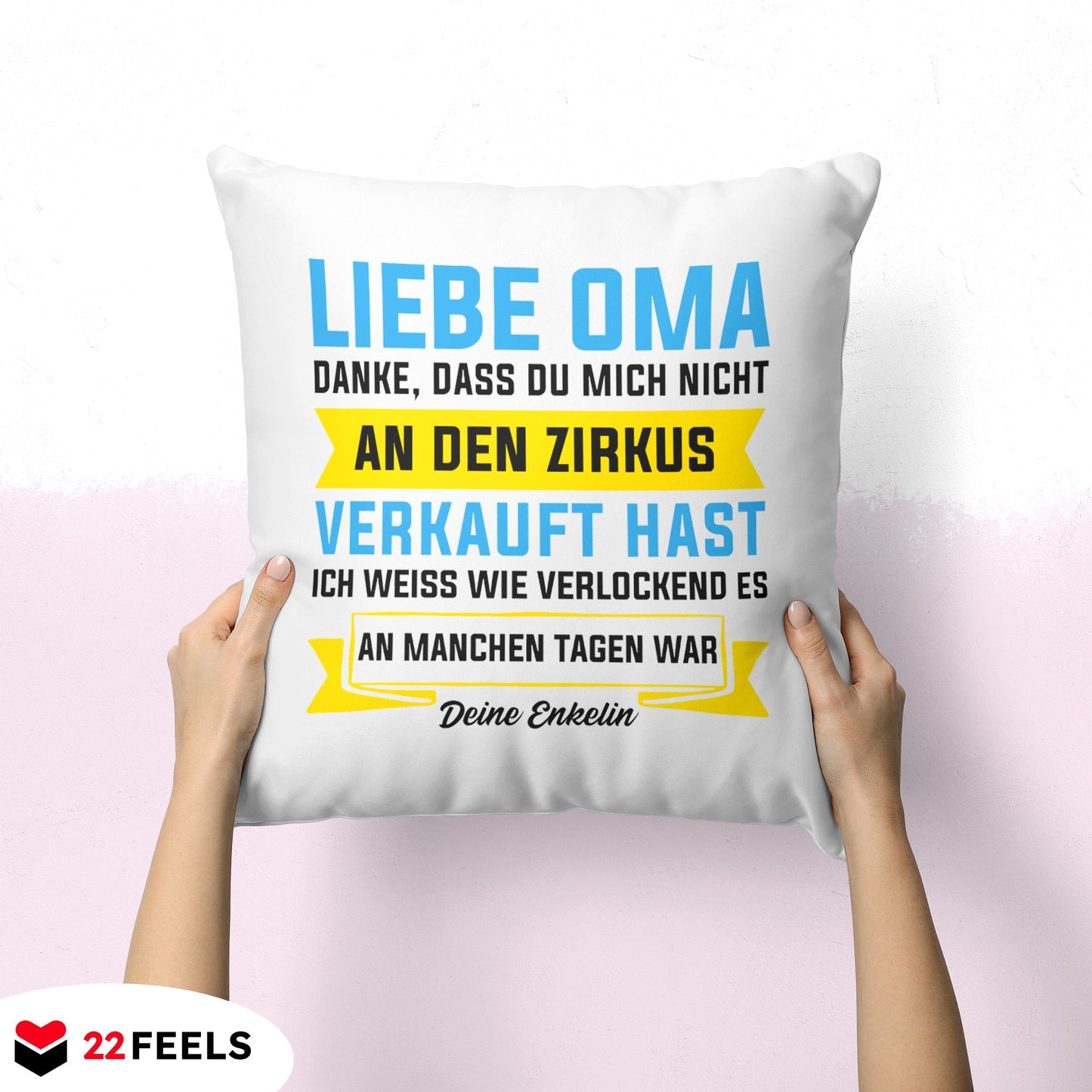 22Feels® Oma Geschenk von Enkelin - Kissen mit Spruch (Weiss 40x40cm)-Kissen Weiss 40x40-22Feels
