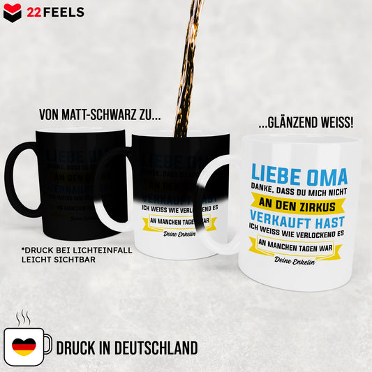 22Feels® Oma Geschenk von Enkelin - Zaubertasse mit Spruch (Matt-Schwarz und Weiss, 320ml)-Farbwechsel Tasse Matt 320ml-22Feels