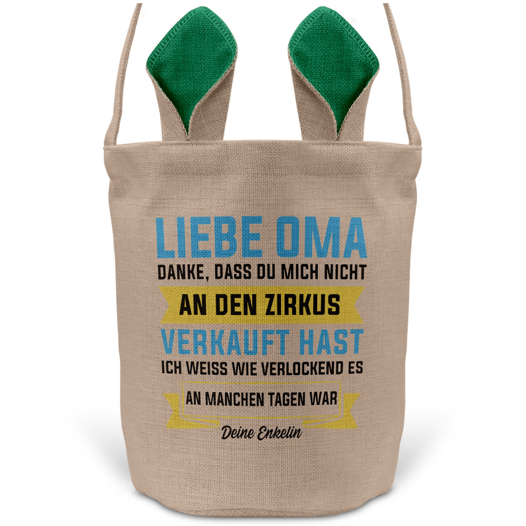 22Feels® Oma Osterkorb von Enkelin Grossmutter mit Henkel Ostergeschenk Tragetasche Ostern Deko Osternest Körbchen Hasenohren (Beige/Grün)-Ostern Tragetasche-22Feels