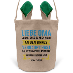 22Feels® Oma Osterkorb von Enkelin Grossmutter mit Henkel Ostergeschenk Tragetasche Ostern Deko Osternest Körbchen Hasenohren (Beige/Grün)-Ostern Tragetasche-22Feels