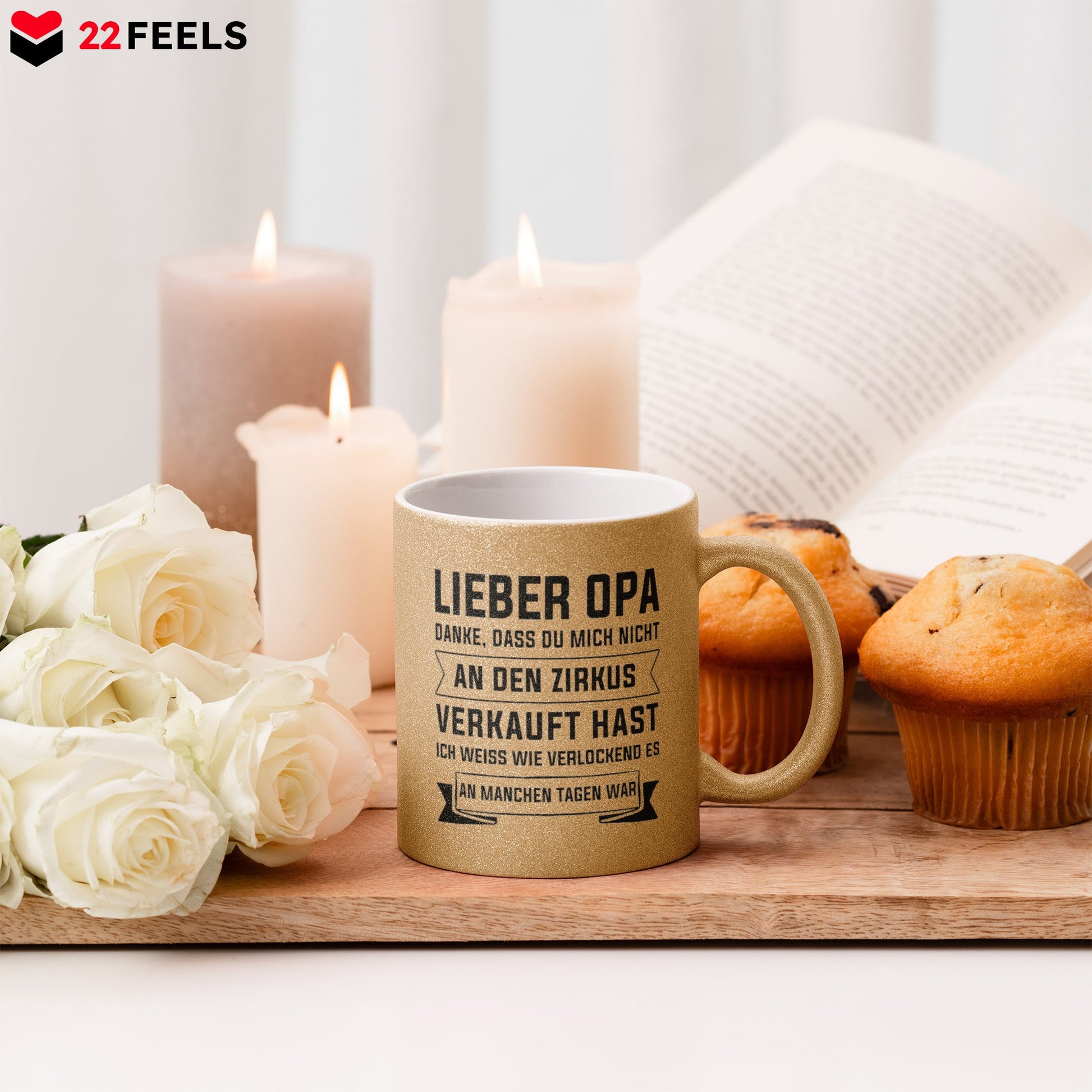 22Feels® Opa Geschenk - Glitzertasse mit Spruch (Gold, 320ml)-Glitzertasse Gold 320ml-22Feels
