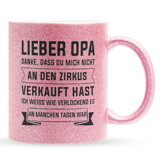 22Feels® Opa Geschenk - Glitzertasse mit Spruch (Pink, 320ml)-Glitzertasse Pink 320ml-22Feels